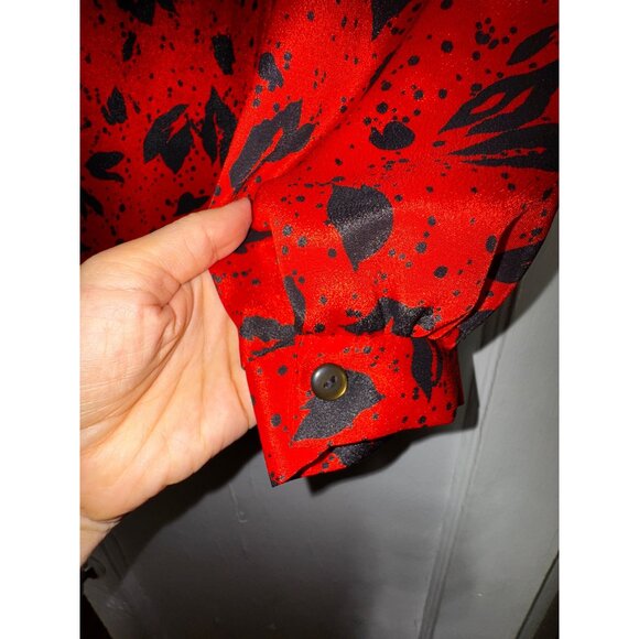Vintage Red & Black Floral Print With Blouson Top & Elastic‎ Waist Skirt Set Med - Picture 8 of 8